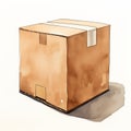 Realistic Watercolor Sketch Of A Brown Cardboard Box