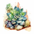 Realistic Watercolor Succulent Flowers With Surrealistic Elements Royalty Free Stock Photo