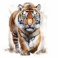 Realistic Watercolor Tiger Walking - Detailed Colorful Illustration