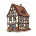 Realistic Watercolor Vector Of A Vintage Half Timbered House