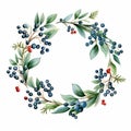 Realistic Watercolor Wreath With Berries And Greenery Clipart Royalty Free Stock Photo