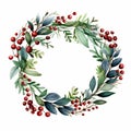 Realistic Watercolor Wreath Clipart With Berries And Leaves Royalty Free Stock Photo