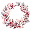 Realistic Watercolor Wreath Clipart With Colorful Berries And Leaves Royalty Free Stock Photo