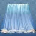 Realistic waterfall with blue clean water and stones, water rapids vector illustration