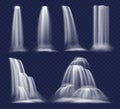 Realistic waterfall set, clear water stream falling down Royalty Free Stock Photo