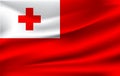 Realistic waving flag of the Waving Flag of Tonga, high resolution Fabric textured flowing flag,vector EPS10 Royalty Free Stock Photo