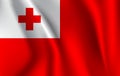 Realistic waving flag of the Waving Flag of Tonga, high resolution Fabric textured flowing flag,vector EPS10 Royalty Free Stock Photo