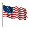 Realistic waving United States of America flag on silver metallic stick vector illustration Royalty Free Stock Photo