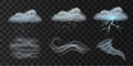 Realistic weather icons with rain, cloud, snowfall, thunder, lightning, wind, fog and tornado