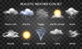 Realistic weather icons on transparent