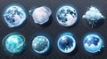 Realistic weather meteo icons set isolated on transparent background. Elements include sun, moon, clouds with snow and Royalty Free Stock Photo