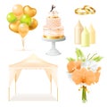 Realistic Wedding Elements Set