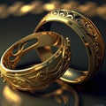 Realistic wedding rings illustration. AI generated