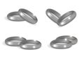 Realistic wedding silver rings set. 3d bands collection on white background. Vector illustration.