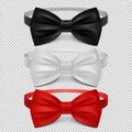 Realistic white, black and red bow tie isolated on transparent background Royalty Free Stock Photo