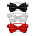 Realistic white, black and red bow tie vector set Royalty Free Stock Photo