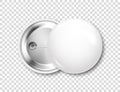 Realistic white blank badge. 3D glossy round button. Pin badge mockup. Vector illustration. Royalty Free Stock Photo