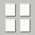 Realistic white blank lined papers with lines. Copybook paper sheets for text or message with date on grey background Royalty Free Stock Photo