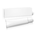 Realistic white blank paper package box with tube for oblong stuff. Vector