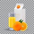 Realistic white blank paper package and glass for juice. For design and branding. Transparent glass for every background Royalty Free Stock Photo