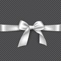 Realistic white bow and ribbon.