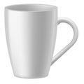 Realistic white ceramic mug. Dishware for coffee or tea, hot drinks porcelain, empty utensil, marketing branding Royalty Free Stock Photo