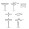 Realistic white ceramic washbasin sink icon set