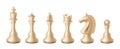 Realistic white chess pieces icons. Chessmen, queen and king, horse, rook, bishop and pawn Royalty Free Stock Photo