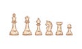 Realistic white chess pieces icons. Chessmen, queen and king, horse, rook, bishop and pawn. Strategy game figures set Royalty Free Stock Photo