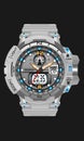Realistic white clock watch sport chronograph digital for men design modern on dark grey background vector Royalty Free Stock Photo