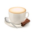 Realistic white cup filled with cappuccino