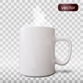 Realistic white cup isolated on grey background. Vector template for Mock Up. Vector illustration Royalty Free Stock Photo