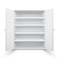 Realistic white cupboard with open doors