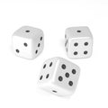 Realistic white dice in different positions isolated on white background with clipping path. Hobbies, professional occupatio