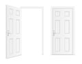 Realistic white door with frame, handle and keyhole