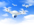 Realistic White Drone Blue Sky Background