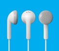 Realistic white earphones. Isolated vector of earbuds.