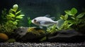 Realistic White Fish Swimming In Silver Tank With Detailed Foliage Royalty Free Stock Photo