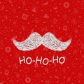 Realistic white gray mustache, Santa Claus element, Christmas New Year on red background - Vector Royalty Free Stock Photo