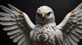 Realistic white marble falcon statue on plain black ai generated Royalty Free Stock Photo