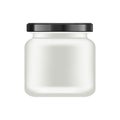 Realistic white matt glass matt jar with black lid for cosmetics - body cream, oil, scrub, gel, powder. Realistic Royalty Free Stock Photo