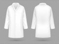 Realistic white medical lab coat, hospital professional suit vector template isolated