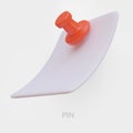 Realistic white note with red pin, side view. Empty wall sticker with pushpin