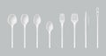 Realistic white plastic cutlery fork, knife, spoon, teaspoon, utensil. Disposable kitchen equipment