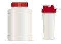 Realistic white plastic jar, shaker drink bottles. Royalty Free Stock Photo