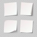 Realistic White Sticky Note Mockup Set. Vector Blank Memo Paper Sticker Template with Curled Corners. Royalty Free Stock Photo