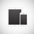 Realistic white tablet computer and mobile phone Royalty Free Stock Photo