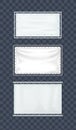 Realistic white textile banners set. Cotton banners, blank flags, posters