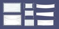 Realistic white textile banners set. Cotton banners, blank flags, posters