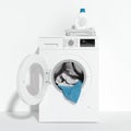 Realistic white washing machine  on white background. 3d rendering. Royalty Free Stock Photo